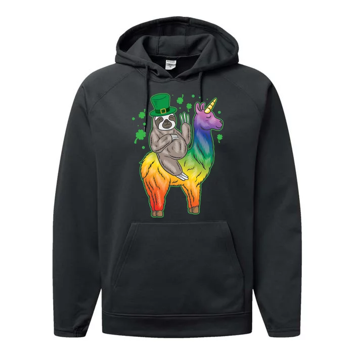 Sloth Rainbow Leprechaun Performance Fleece Hoodie