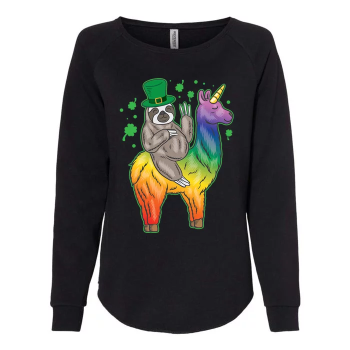 Sloth Rainbow Leprechaun Womens California Wash Sweatshirt