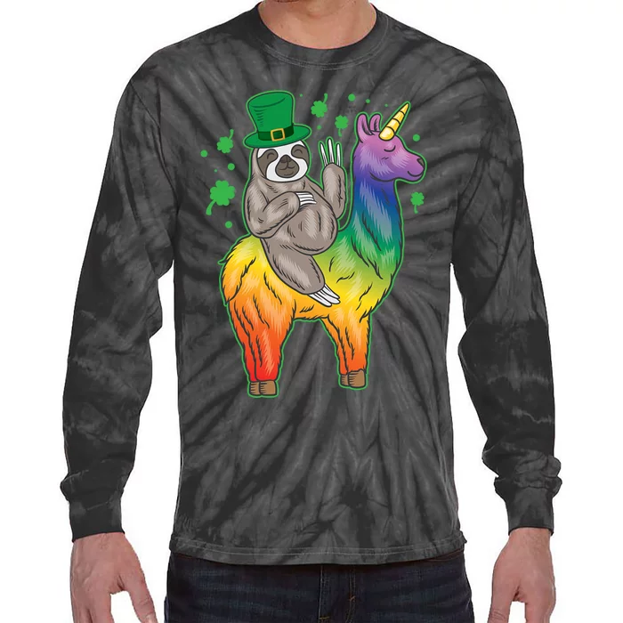 Sloth Rainbow Leprechaun Tie-Dye Long Sleeve Shirt