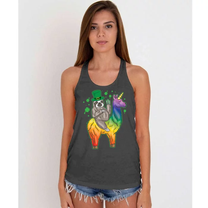 Sloth Rainbow Leprechaun Women's Knotted Racerback Tank