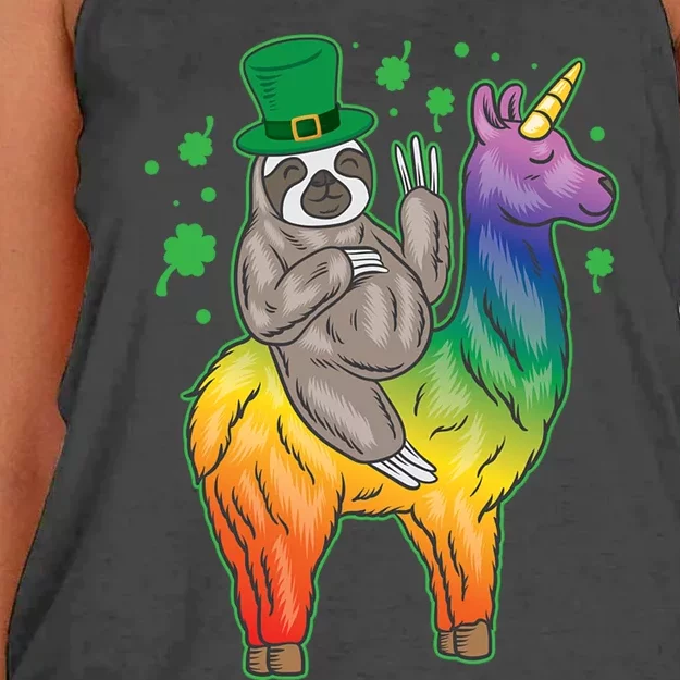 Sloth Rainbow Leprechaun Women's Knotted Racerback Tank