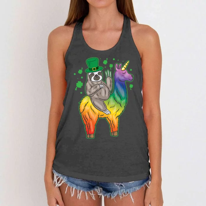 Sloth Rainbow Leprechaun Women's Knotted Racerback Tank