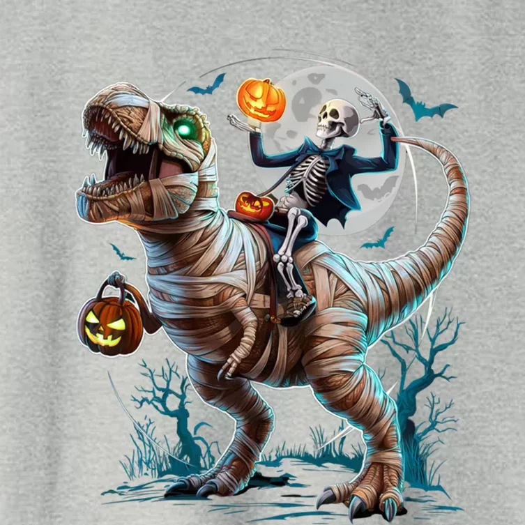 Skeleton Riding Mummy Pumpkin T Rex Dinosaur Funny Halloween Great Gift Women's Crop Top Tee