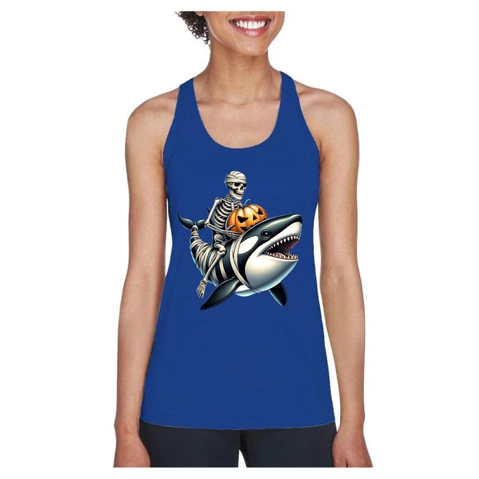 Skeleton Riding Mummy Orca Halloween Whale Great Gift Women's Racerback Tank