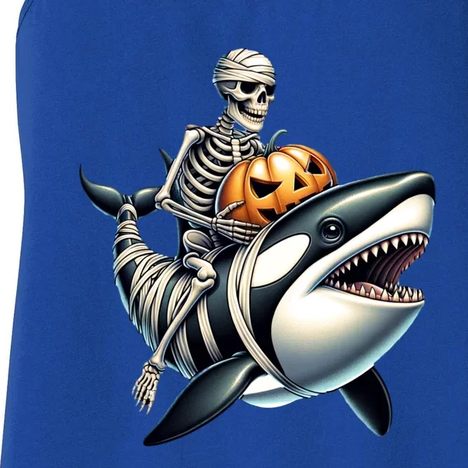 Skeleton Riding Mummy Orca Halloween Whale Great Gift Women's Racerback Tank