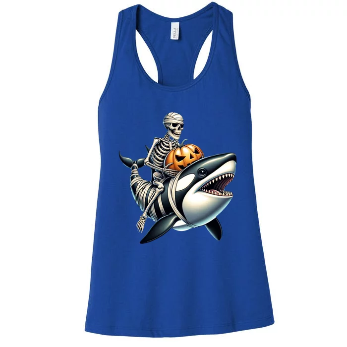 Skeleton Riding Mummy Orca Halloween Whale Great Gift Women's Racerback Tank