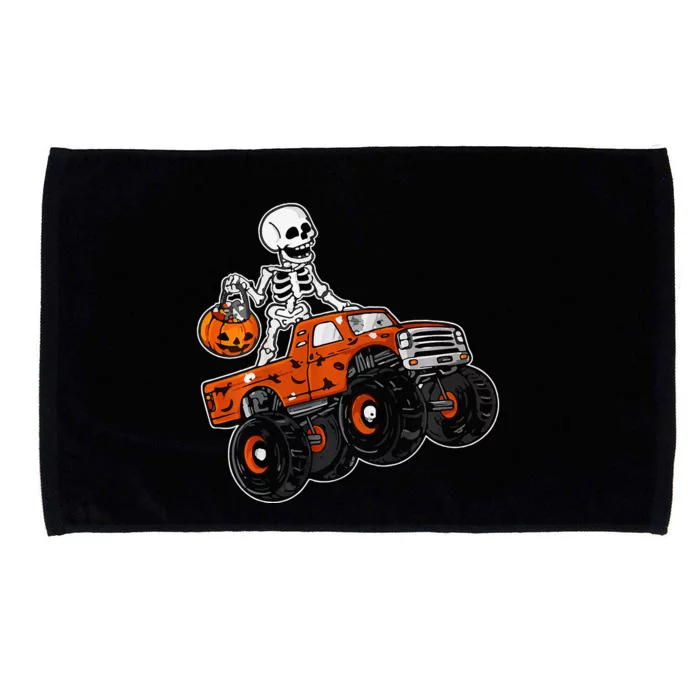 Skeleton Riding Monster Truck Lazy Halloween Costume Pumpkin Microfiber Hand Towel