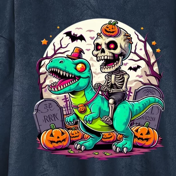 Skeleton Riding Mummy Dinosaur T Rex Halloween Funny Pumpkin Gift Hooded Wearable Blanket