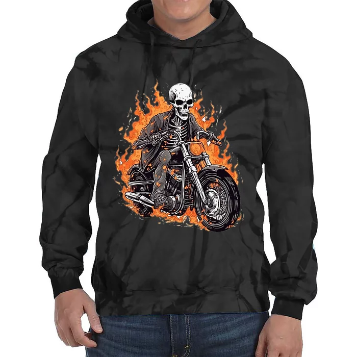 Skeleton Riding Motorcycle Halloween Costume Biker Tie Dye Hoodie