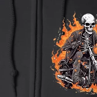 Skeleton Riding Motorcycle Halloween Costume Biker Full Zip Hoodie