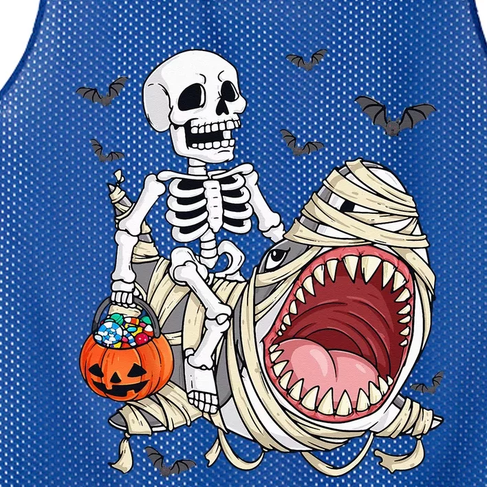 Skeleton Riding Mummy Shark Funny Halloween Pumpkin Mesh Reversible Basketball Jersey Tank