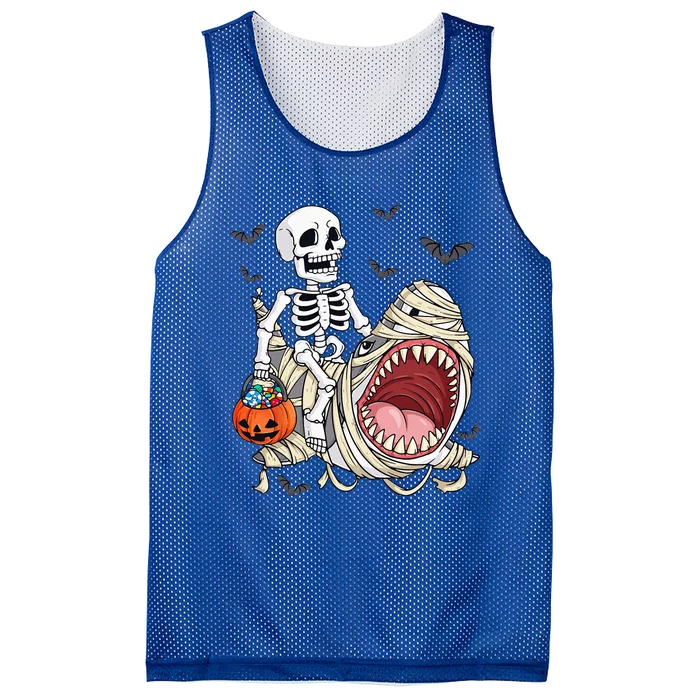 Skeleton Riding Mummy Shark Funny Halloween Pumpkin Mesh Reversible Basketball Jersey Tank