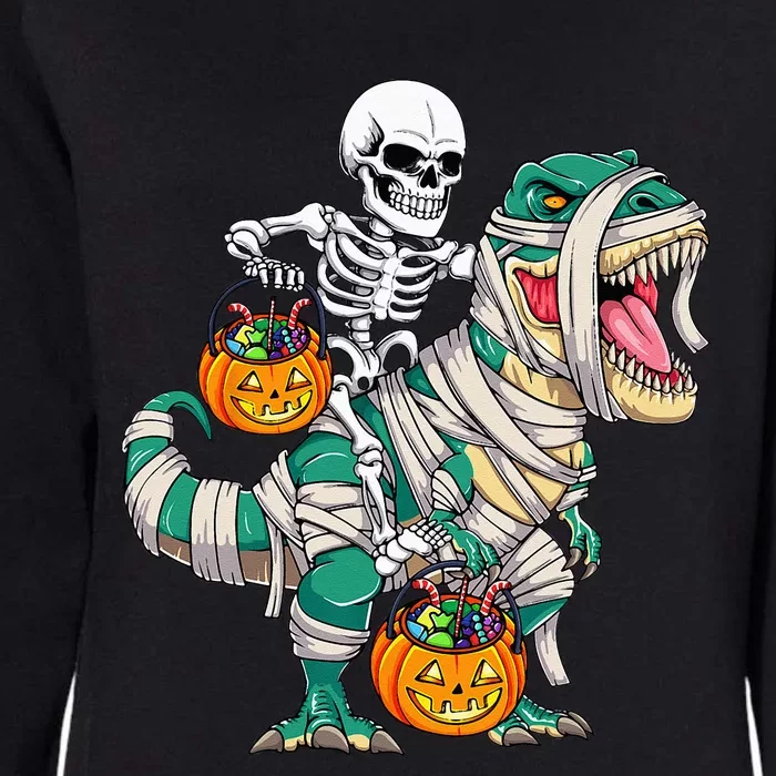 Skeleton Riding Mummy Dinosaur T Rex Kids Funny Halloween Womens California Wash Sweatshirt