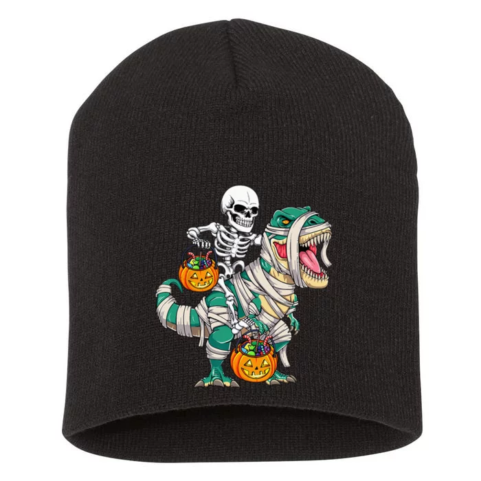 Skeleton Riding Mummy Dinosaur T Rex Kids Funny Halloween Short Acrylic Beanie