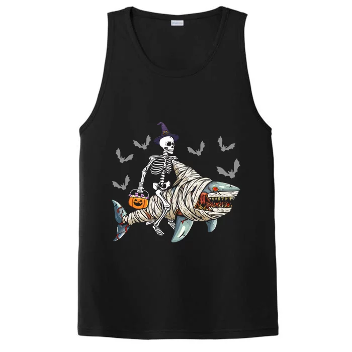 Skeleton Riding Mummy Shark Funny Halloween Pumpkin Witch Gift Performance Tank