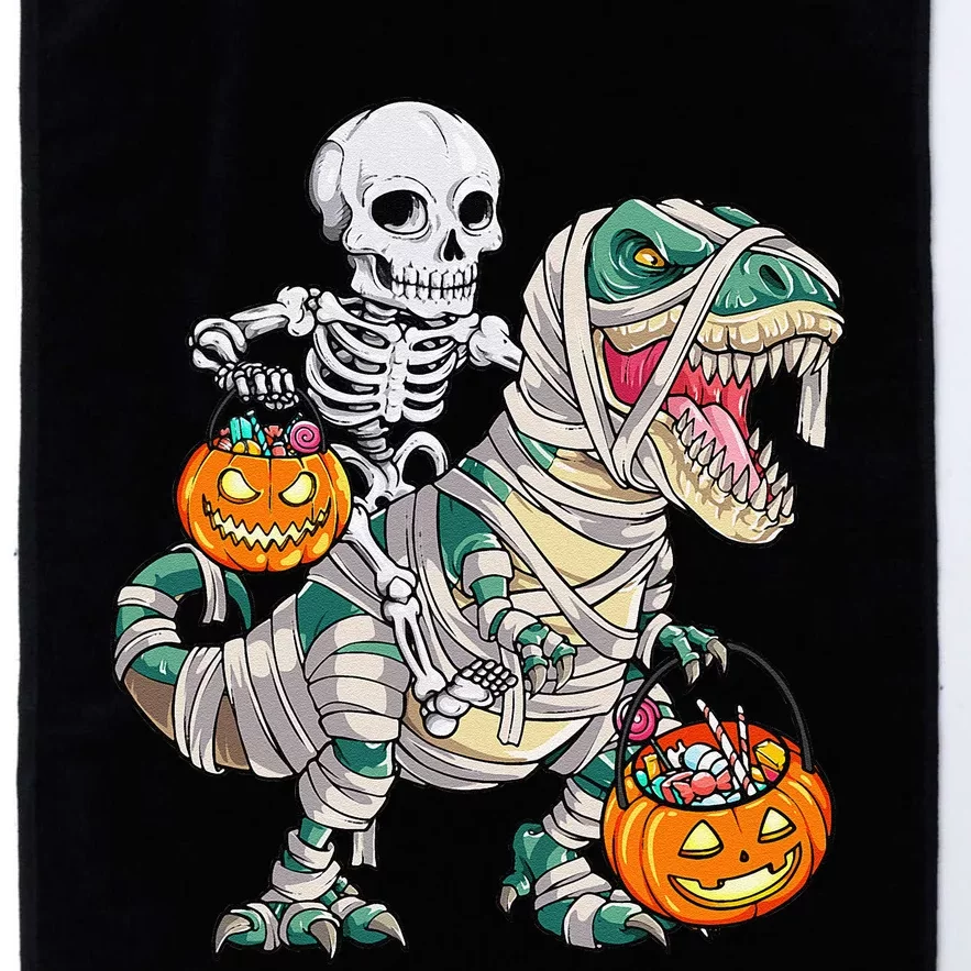 Skeleton Riding Mummy Dinosaur T Rex Halloween Funny Pumpkin Platinum Collection Golf Towel