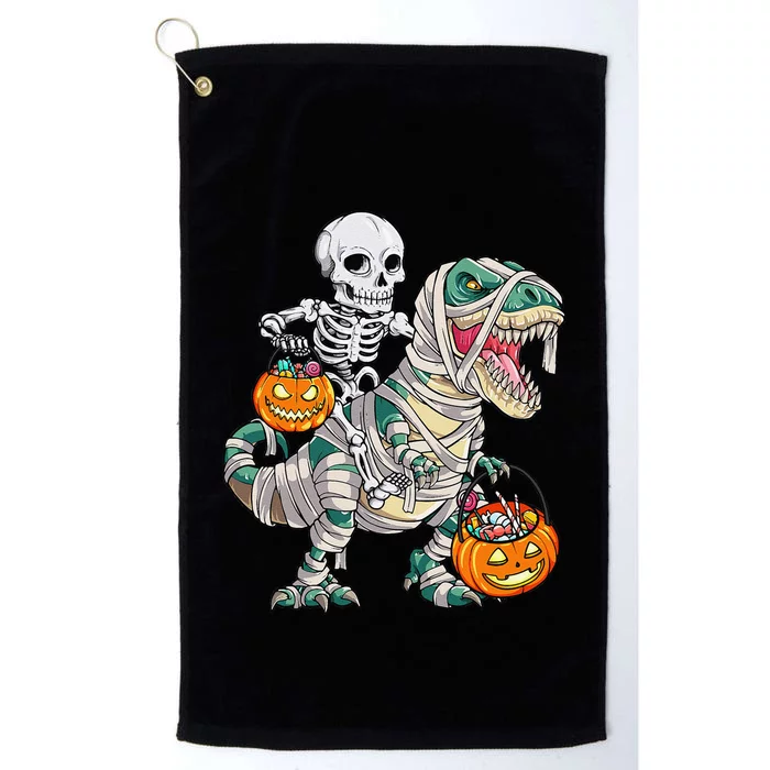 Skeleton Riding Mummy Dinosaur T Rex Halloween Funny Pumpkin Platinum Collection Golf Towel