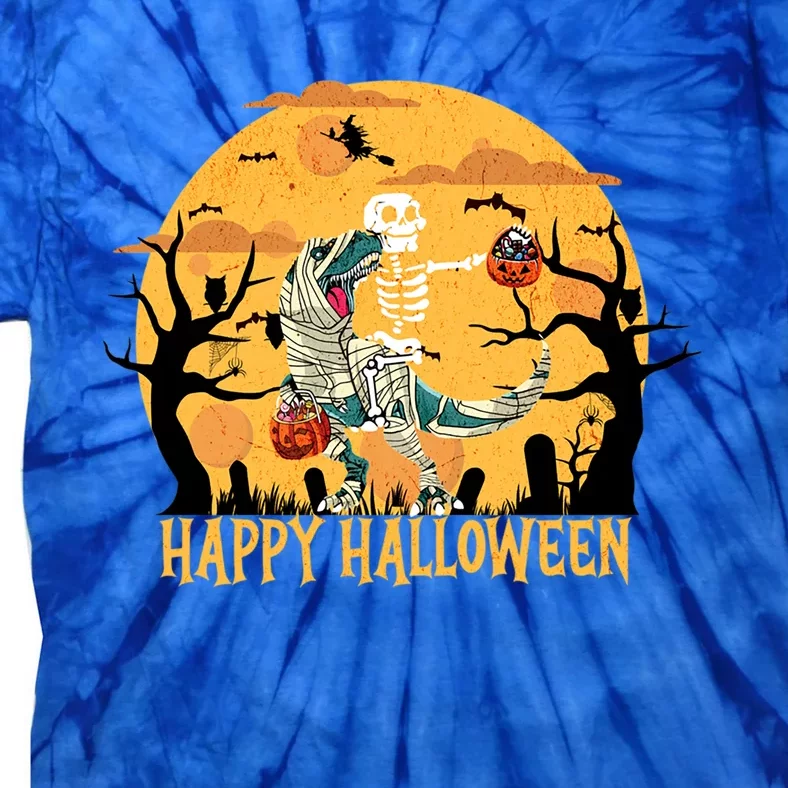 Skeleton Riding Mummy Dinosaur T Rex Halloween Funny Pumpkin Great Gift Tie-Dye T-Shirt