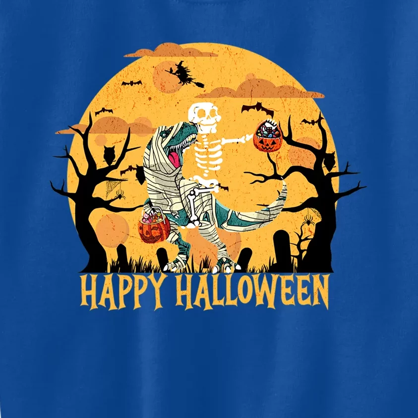 Skeleton Riding Mummy Dinosaur T Rex Halloween Funny Pumpkin Great Gift Kids Sweatshirt