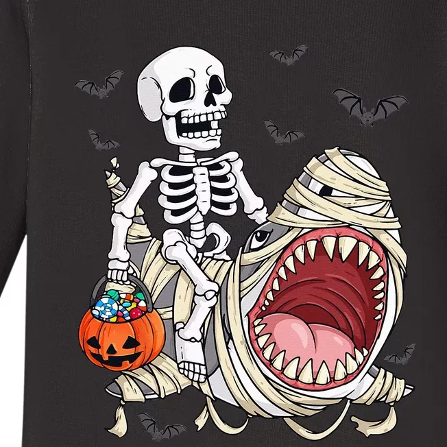 Skeleton Riding Mummy Shark Funny Halloween Pumpkin Kids Baby Long Sleeve Bodysuit