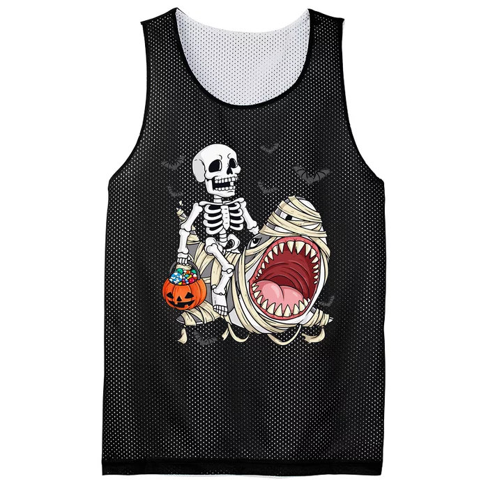 Skeleton Riding Mummy Shark Funny Halloween Pumpkin Kids Mesh Reversible Basketball Jersey Tank