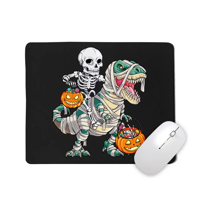 Skeleton Riding Mummy Dinosaur T Rex Halloween Funny Pumpkin Mousepad