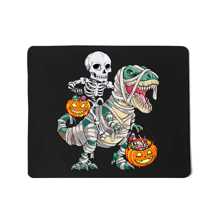 Skeleton Riding Mummy Dinosaur T Rex Halloween Funny Pumpkin Mousepad