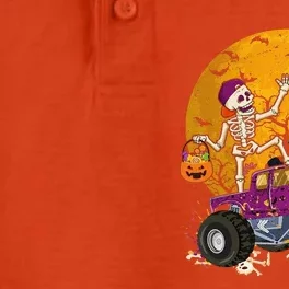 Skeleton Riding Monster Truck Halloween Costume Matching Dry Zone Grid Performance Polo