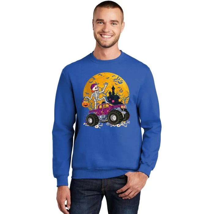 Skeleton Riding Monster Truck Halloween Costume Matching Sweatshirt