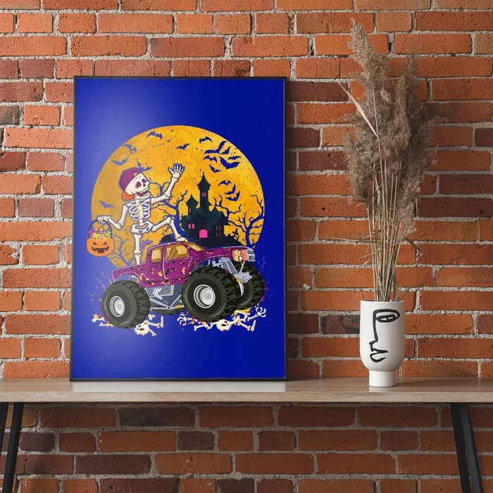 Skeleton Riding Monster Truck Halloween Costume Matching Poster