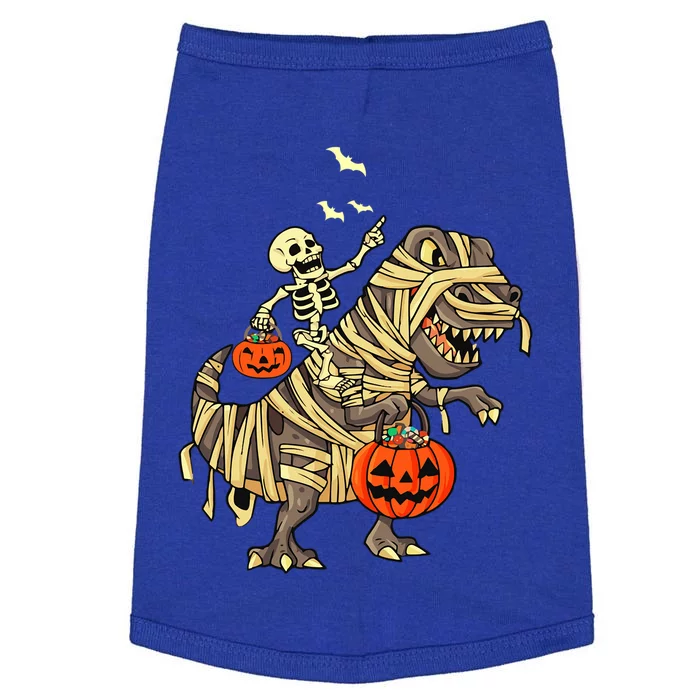 Skeleton Riding Mummy Dinosaur T Rex Halloween Funny Pumpkin Meaningful Gift Doggie Tank