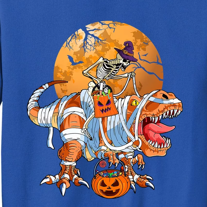 Skeleton Riding Mummy TRex Funny Halloween Dinosaur Gift Tall Sweatshirt