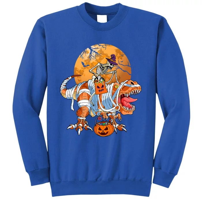 Skeleton Riding Mummy TRex Funny Halloween Dinosaur Gift Tall Sweatshirt