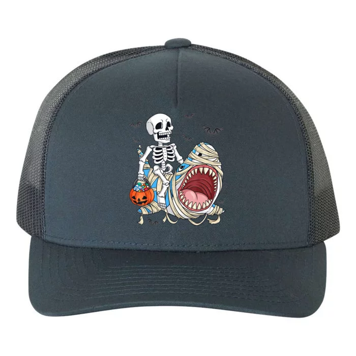 Skeleton Riding Mummy Shark Funny Halloween Pumpkin Yupoong Adult 5-Panel Trucker Hat