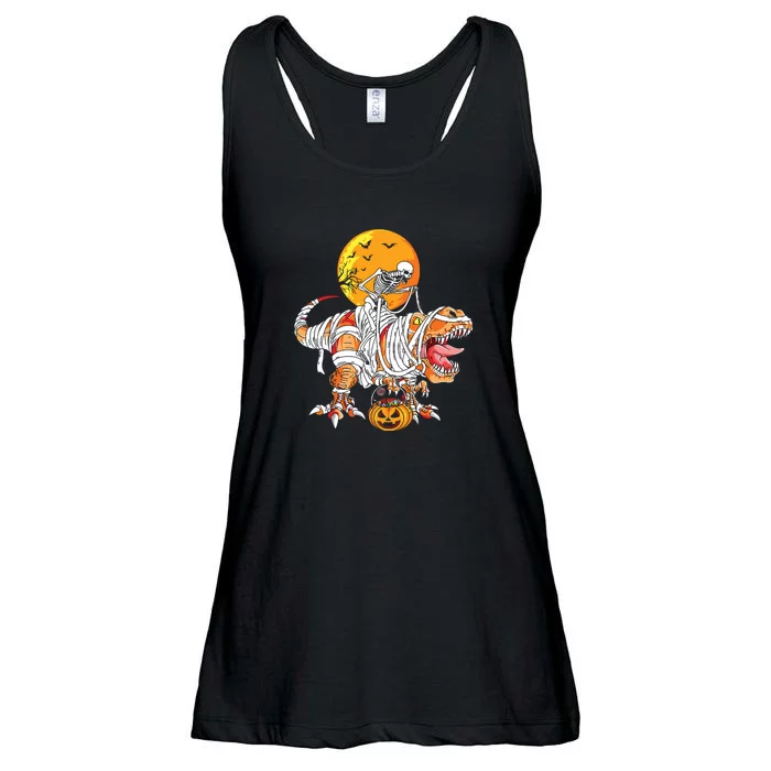 Skeleton Riding Mummy Dinosaur Halloween Funny Pumpkin Ladies Essential Flowy Tank