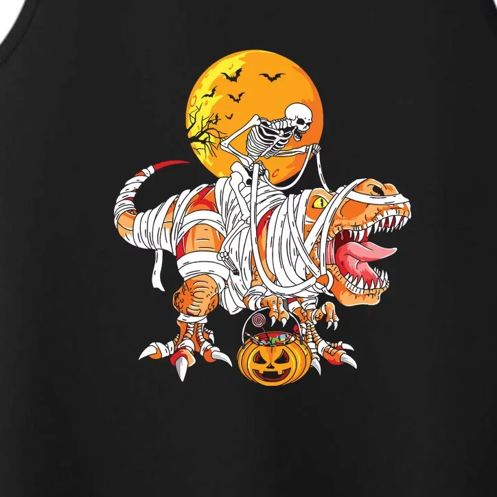 Skeleton Riding Mummy Dinosaur Halloween Funny Pumpkin Performance Tank