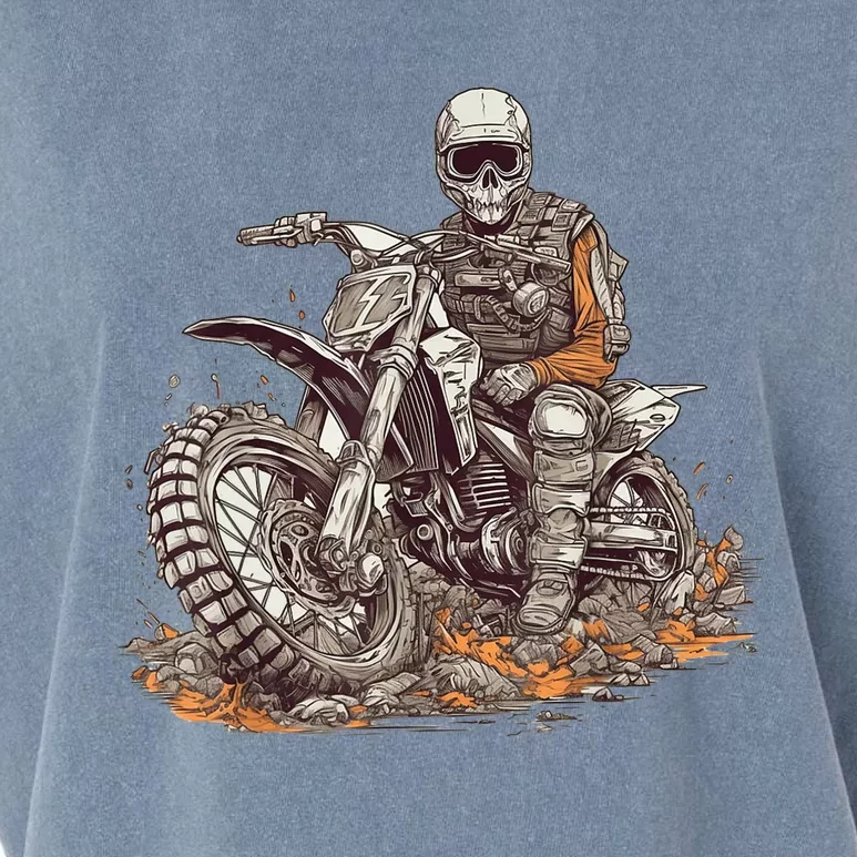 Skeleton Riding Motorcycle Halloween Dirt Bike Motocross Garment-Dyed Women's Muscle Tee