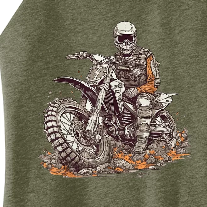 Skeleton Riding Motorcycle Halloween Dirt Bike Motocross Women’s Perfect Tri Rocker Tank