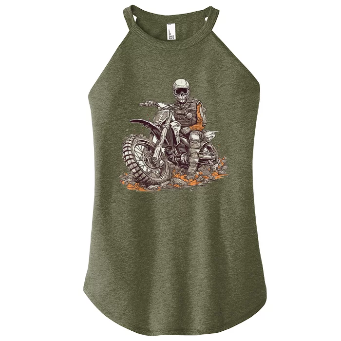 Skeleton Riding Motorcycle Halloween Dirt Bike Motocross Women’s Perfect Tri Rocker Tank