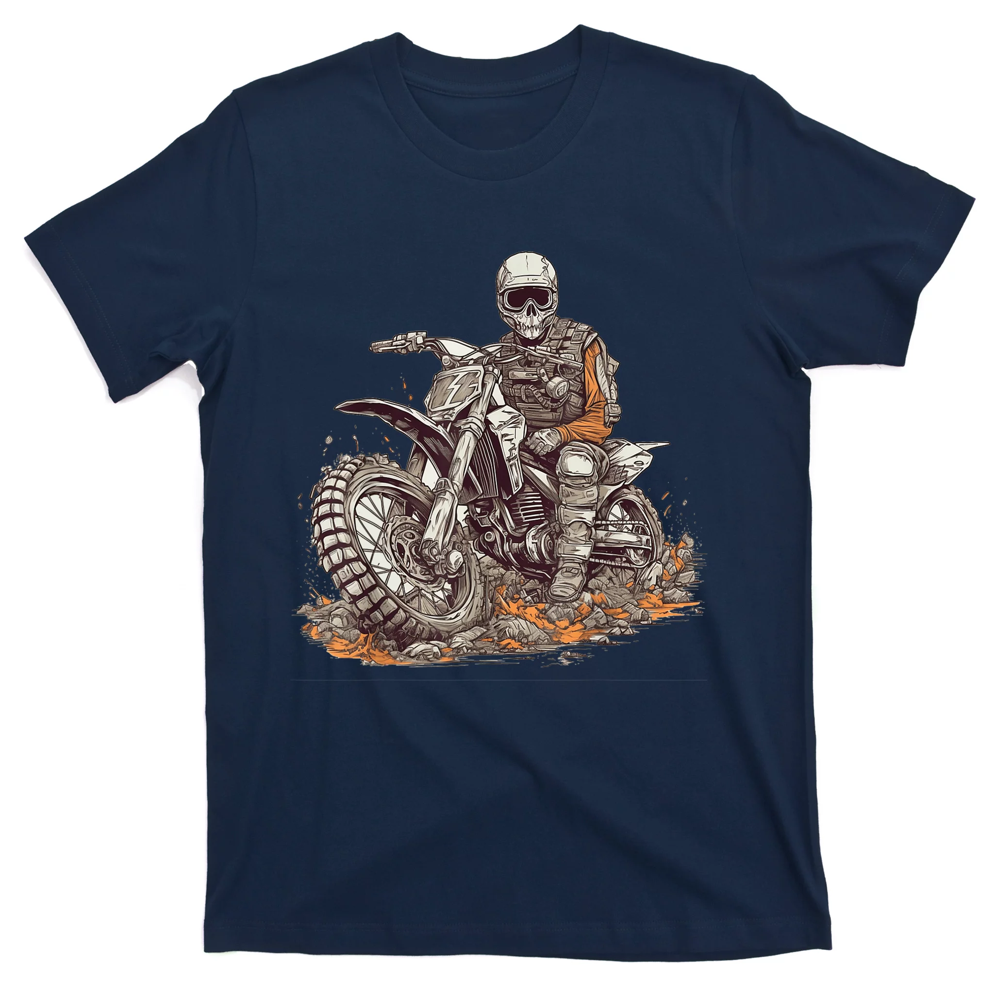 TeeShirtPalace | Skeleton Riding Motorcycle Halloween Dirt Bike Motocross  T-Shirt