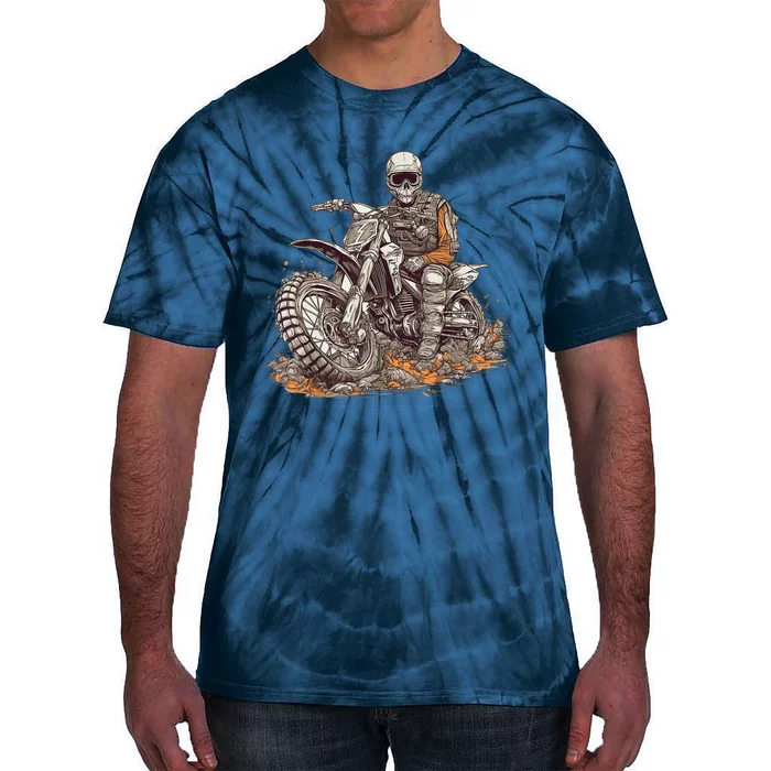 Skeleton Riding Motorcycle Halloween Dirt Bike Motocross Tie-Dye T-Shirt