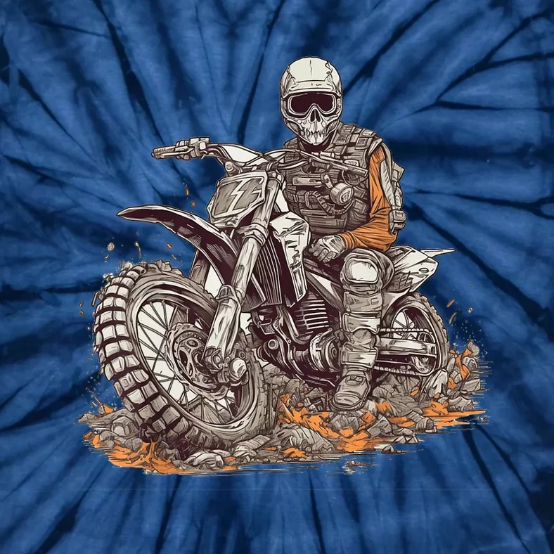 Skeleton Riding Motorcycle Halloween Dirt Bike Motocross Tie-Dye T-Shirt