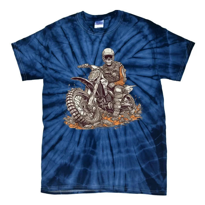 Skeleton Riding Motorcycle Halloween Dirt Bike Motocross Tie-Dye T-Shirt