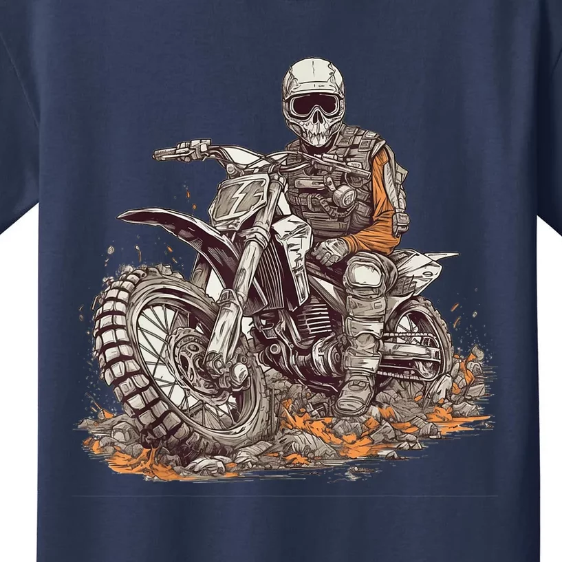 Skeleton Riding Motorcycle Halloween Dirt Bike Motocross Kids T-Shirt