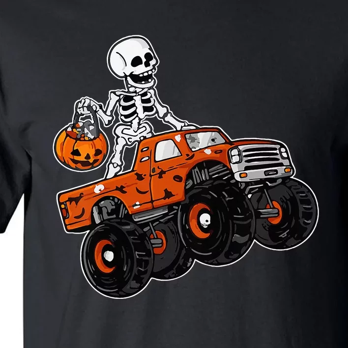 Skeleton Riding Monster Truck Lazy Halloween Costume Pumpkin Tall T-Shirt