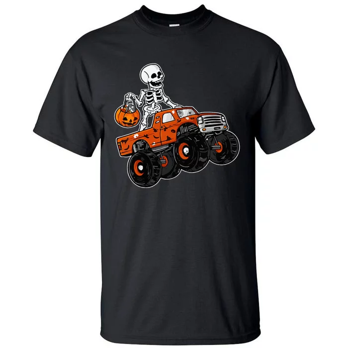 Skeleton Riding Monster Truck Lazy Halloween Costume Pumpkin Tall T-Shirt