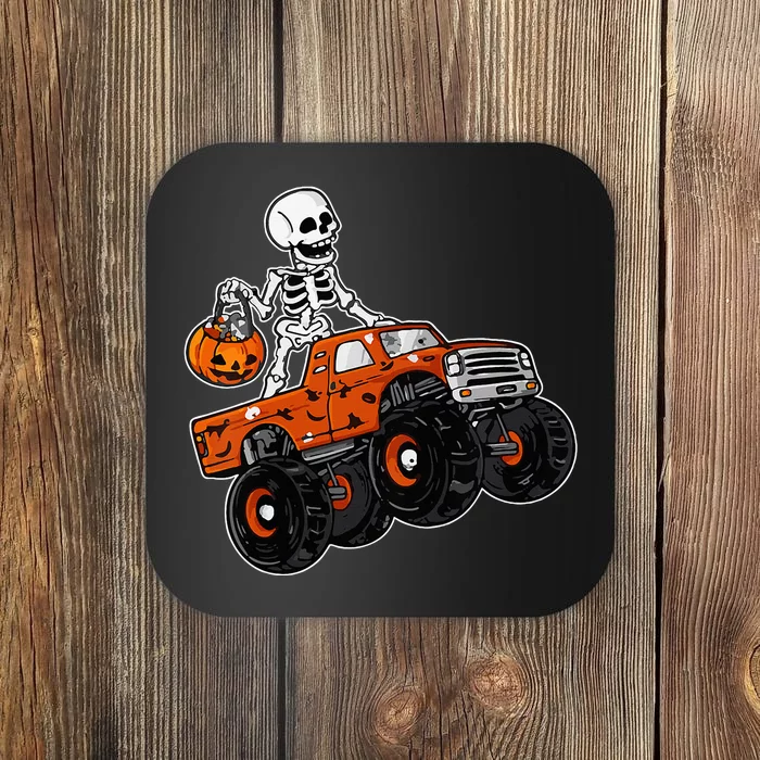 Skeleton Riding Monster Truck Lazy Halloween Costume Pumpkin Coaster