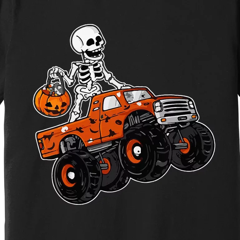 Skeleton Riding Monster Truck Lazy Halloween Costume Pumpkin Premium T-Shirt