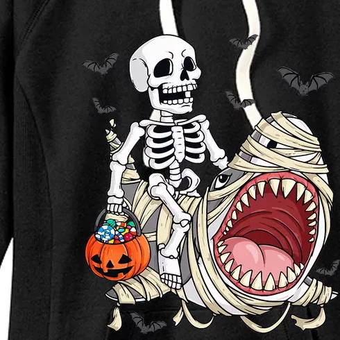 Skeleton Riding Mummy Shark Women's Fleece Hoodie