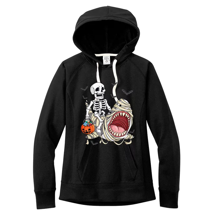 Skeleton Riding Mummy Shark Women's Fleece Hoodie